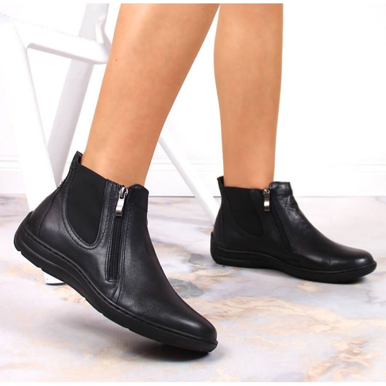 Bottes en cuir confortables avec fermetures à glissière Łukbut W LUK1189A noir 2