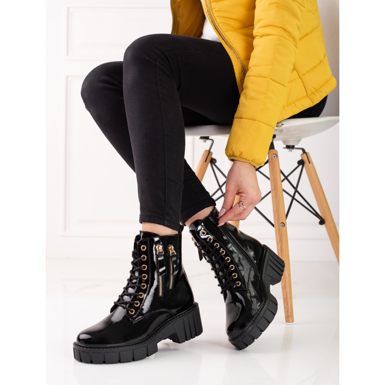 Goodin Trappeurs à la mode avec fermetures éclair décoratives le noir 1