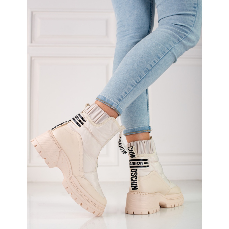 Bottes de neige beiges pour dames sur la plate-forme Shelovet 2