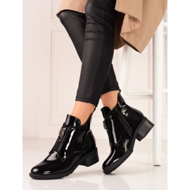 Bottines en cuir verni à talon plat pour femme noir 2