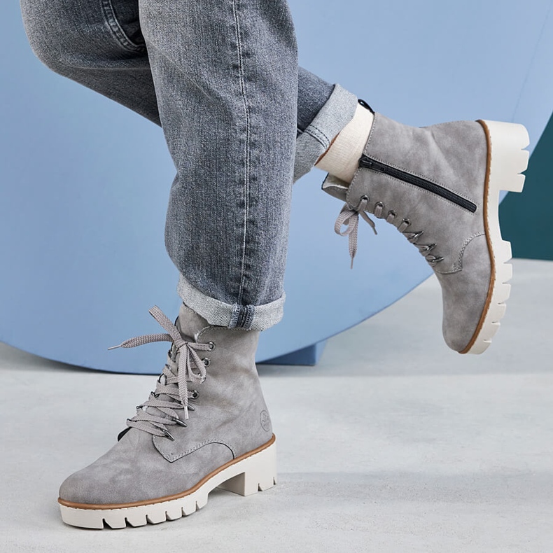 Bottes à plateforme grises confortables Rieker X5701-40 pour femmes 2 Bottes à plateforme grises confortables Rieker X5701-40 pour femmes 2
