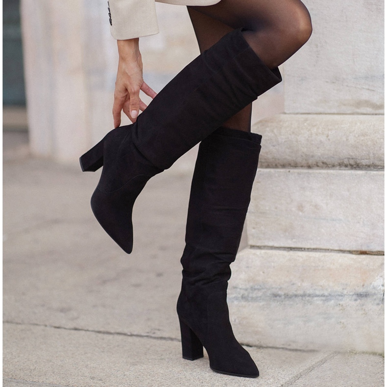 Marco Shoes Bottes noires hautes à volants en daim naturel le noir 1