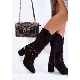 Bottes à talons hauts en daim pour femmes Lewski Shoes 2934 / B Noir le noir 6
