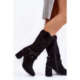 Bottes à talons hauts en daim pour femmes Lewski Shoes 2934 / B Noir le noir 5