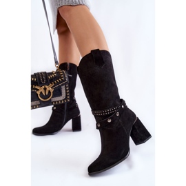 Bottes à talons hauts en daim pour femmes Lewski Shoes 2934 / B Noir le noir 3