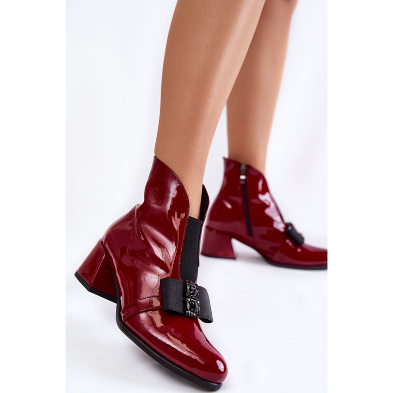 PA2 Bottines Laquées Sur Talons Hauts Avec Un Nœud Hallie Décoratif Bordeaux rouge multicolore 2