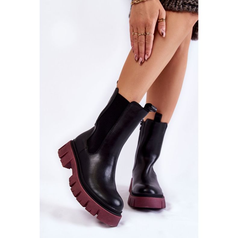Bottes de travail à plateforme pour femmes Noir-Claret Aliana 1