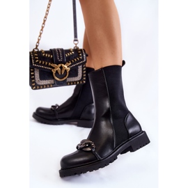 PA1 Bottes à enfiler pour femmes avec chaîne Noir Maliya 2