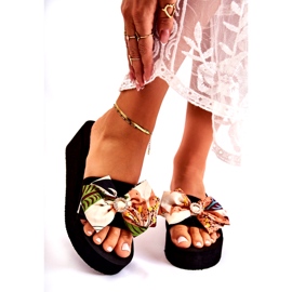 WJ1 Chaussons Compensés Femme Beiges En Mousse Silana noir multicolore 3