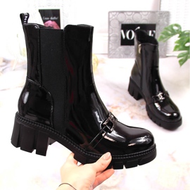 Bottes laquées sur un bloc et une plate-forme avec une chaîne, Potocki chaud noir le noir 1