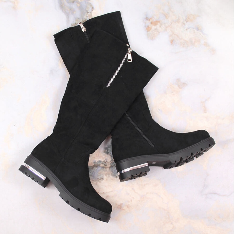 Filippo Bottes en daim pour femmes avec une fermeture éclair, noir isolé Potocki 1