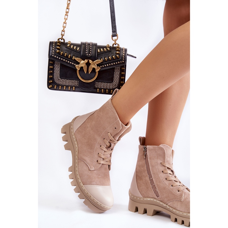 S.Barski Bottines en Daim pour Femme Beige Margot 1