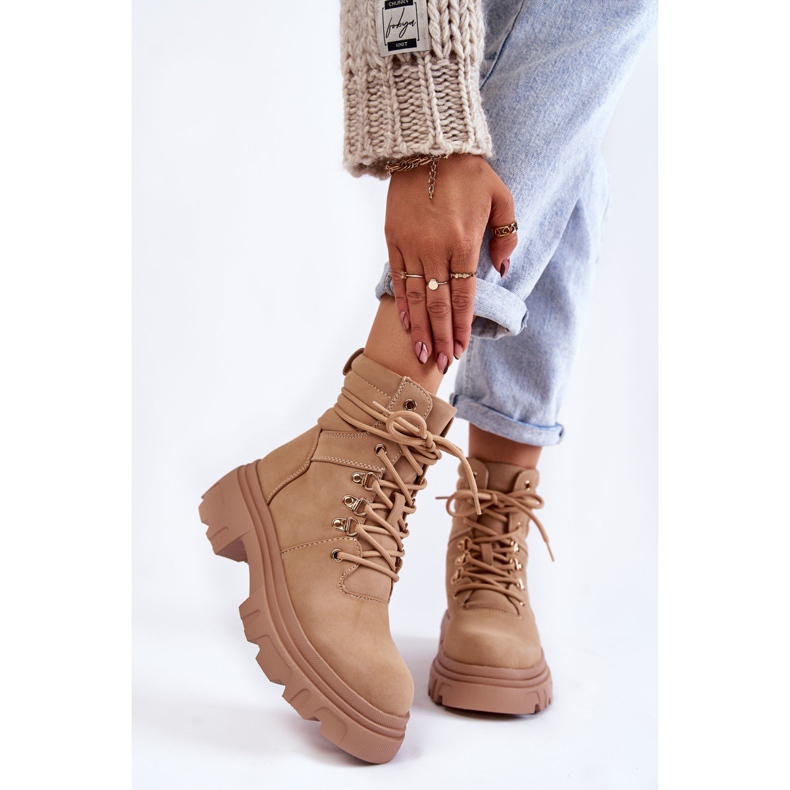 Bottines Cuir Chaudes à Lacets Beige Merisha 1 Bottines Cuir Chaudes à Lacets Beige Merisha 1