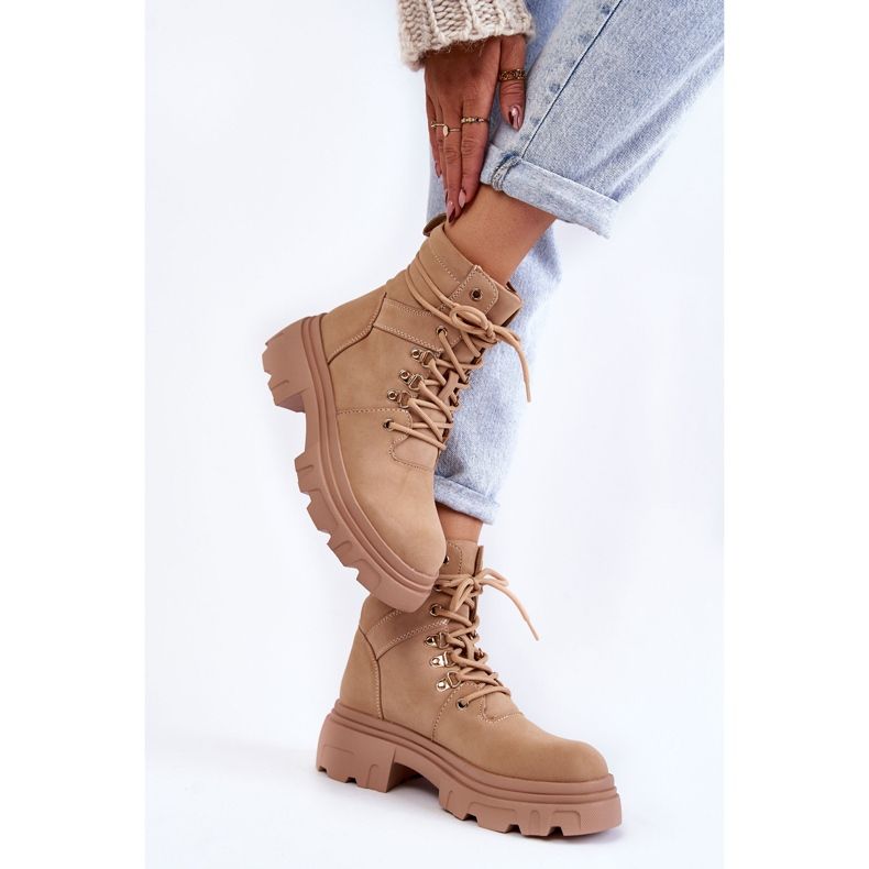 Bottines Cuir Chaudes à Lacets Beige Merisha 2 Bottines Cuir Chaudes à Lacets Beige Merisha 2