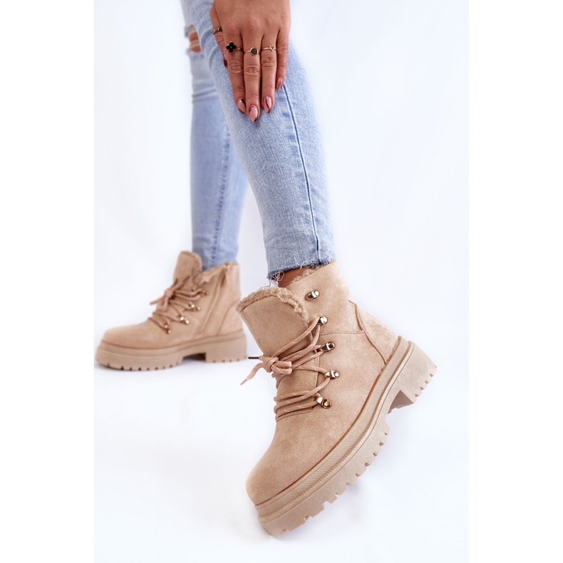 Bottes en daim pour femmes Beige Bellita Trappers 2