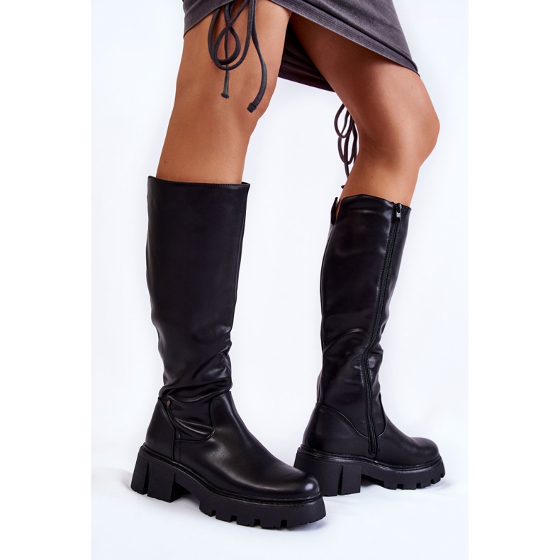 Sergio Leone Bottes hauteur genou en cuir pour femme Noir Caldera 2