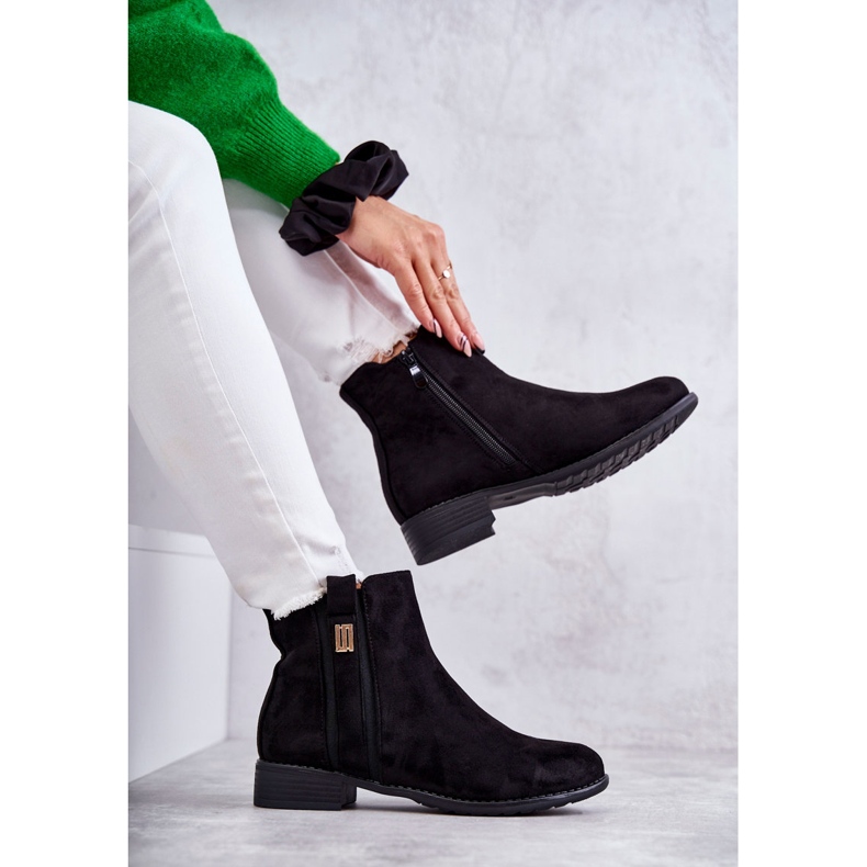 S.Barski Bottines en daim pour femmes avec décoration, noir 4