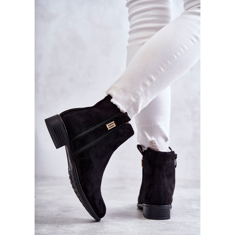 S.Barski Bottines en daim pour femmes avec décoration, noir le noir 2