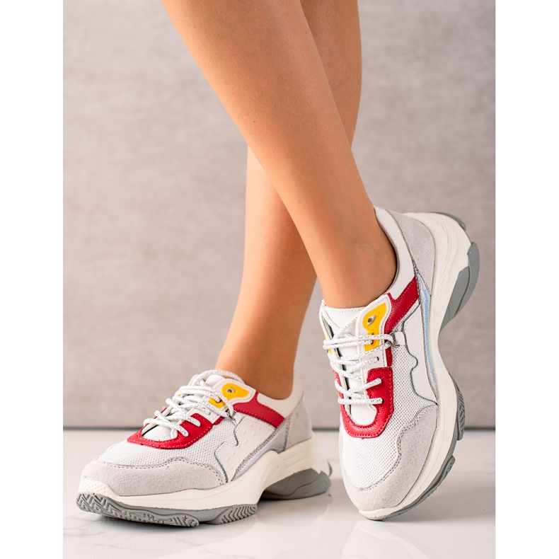 Goodin Baskets confortables en cuir blanche gris multicolore 1