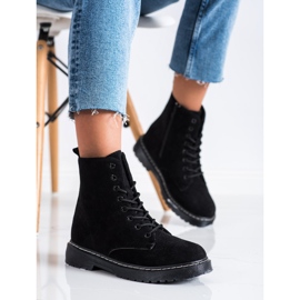 SHELOVET Trappeurs en daim chaud noir 1