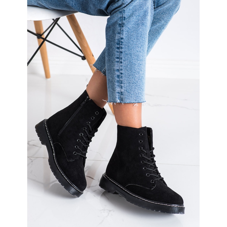 SHELOVET Trappeurs en daim chaud noir 2