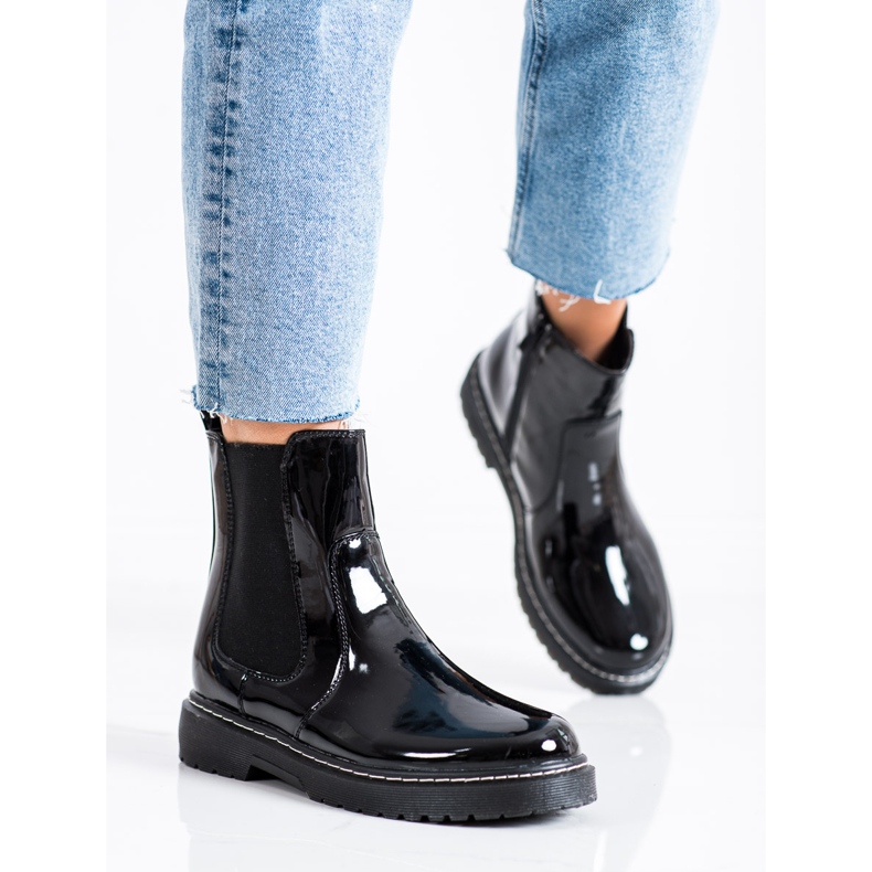 SHELOVET Bottines Laquées Avec Fourrure le noir 2