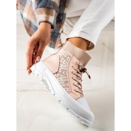 Goodin Baskets montantes à la mode blanc rose 1
