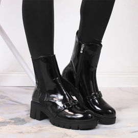 Bottes laquées sur un bloc et une plate-forme avec une chaîne, Potocki chaud noir le noir 7
