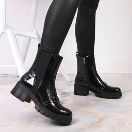 Bottes laquées sur un bloc et une plate-forme avec une chaîne, Potocki chaud noir le noir 6