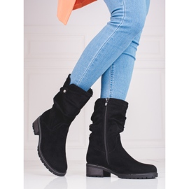SHELOVET Bottines hautes femme en daim le noir 2