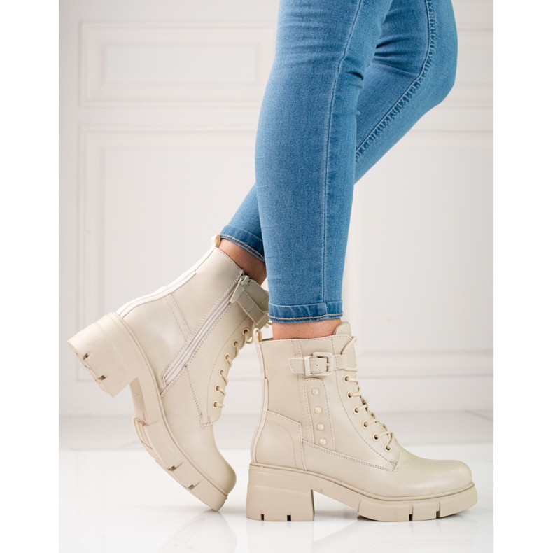 Bottines à lacets sur la plateforme shelovet beige 2