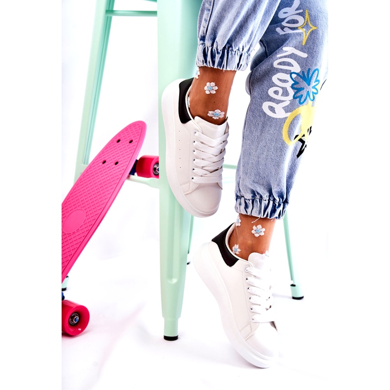 Chaussures de sport à plateforme pour femmes, blanches et noires 2 Chaussures de sport à plateforme pour femmes, blanches et noires 2