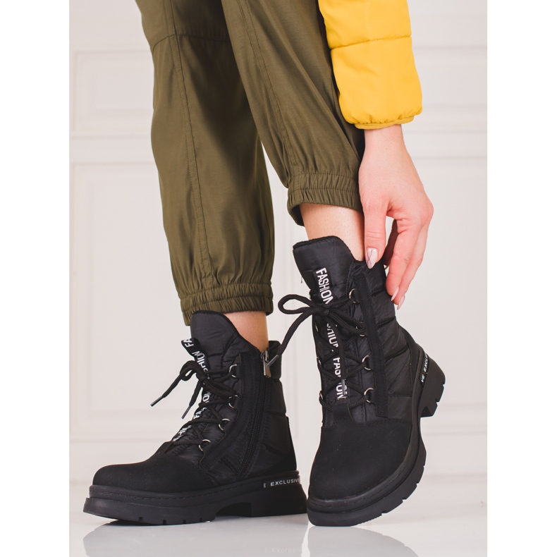 Bottes de neige Shelovet à lacets pour femmes le noir 1