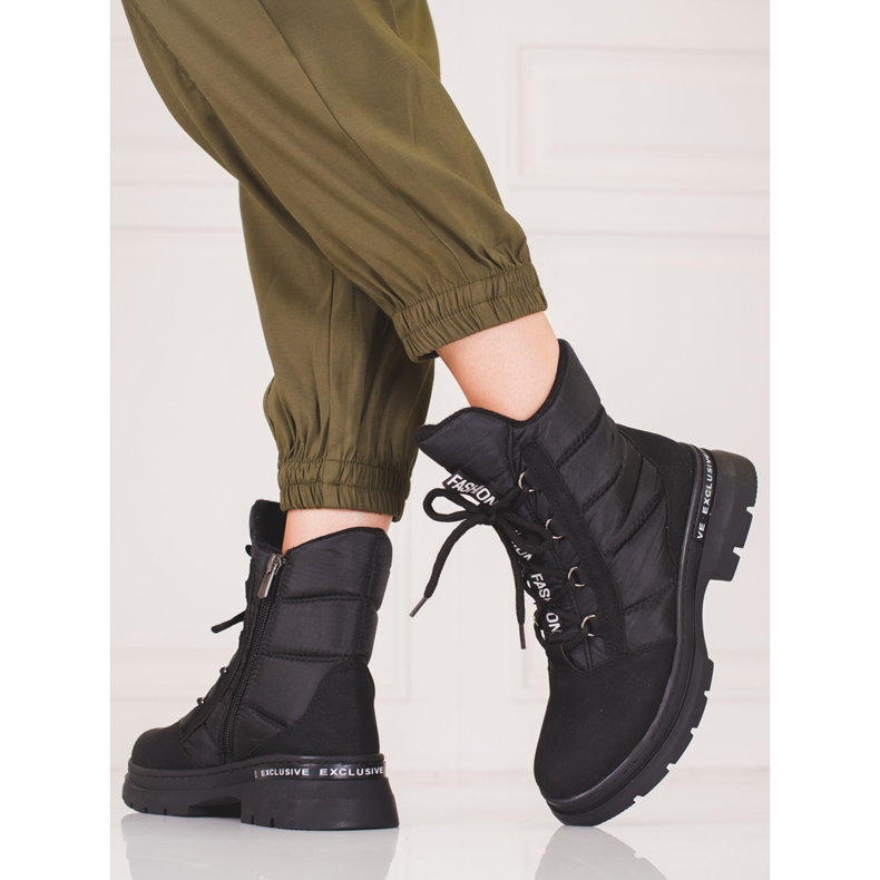 Bottes de neige Shelovet à lacets pour femmes le noir 2