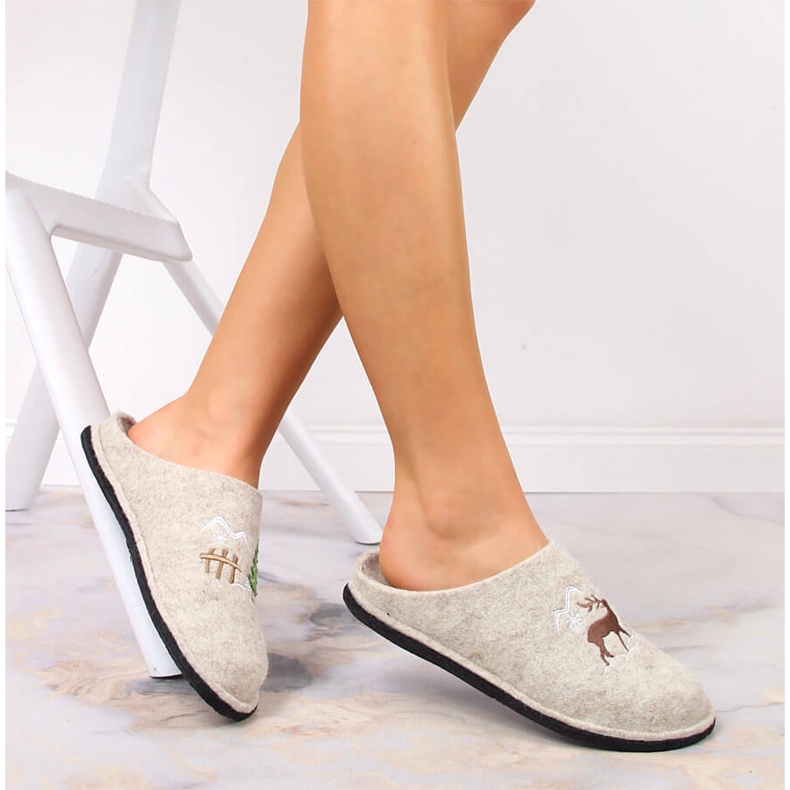 Chaussons de maison pour femmes en feutre de laine beige Big Star KK276016 1