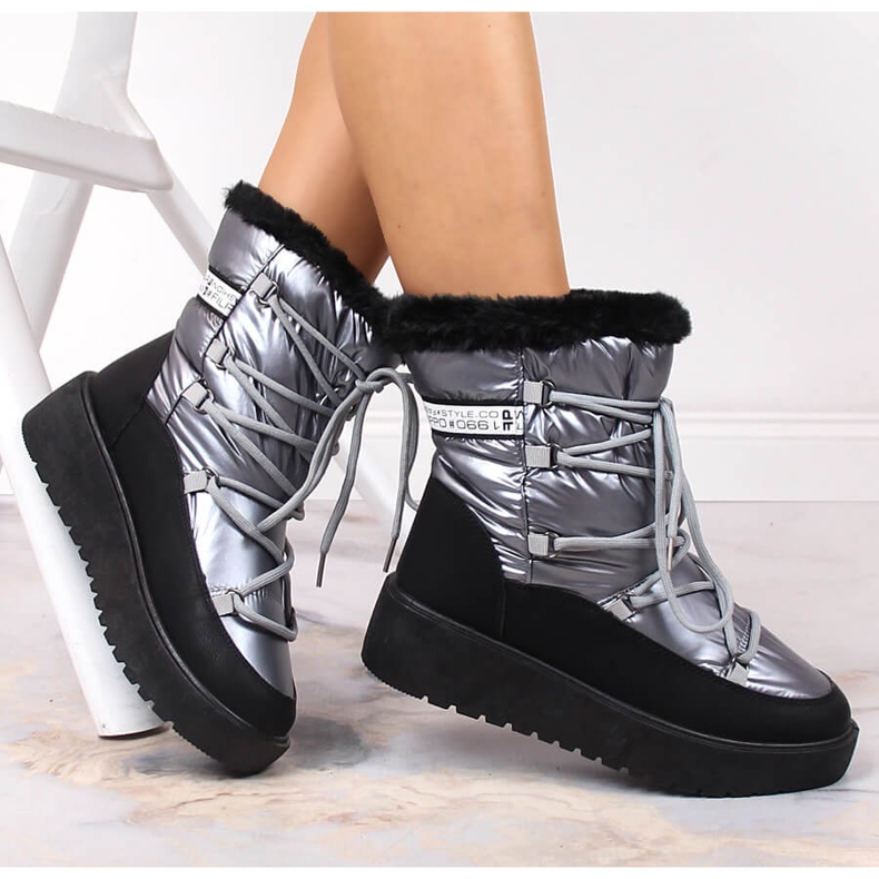 Bottes d'hiver chaudes à lacets argentées pour femmes Filippo 1