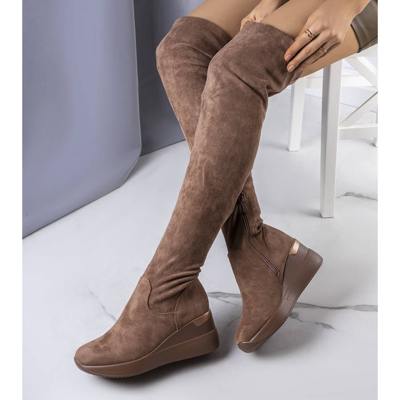 PA1 Bottines compensées en daim beige foncé Roland 1