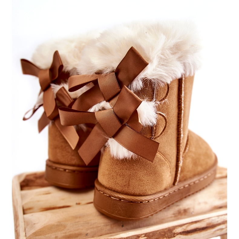 Bottes isolées pour enfants avec nœuds, bottes de neige beiges 2