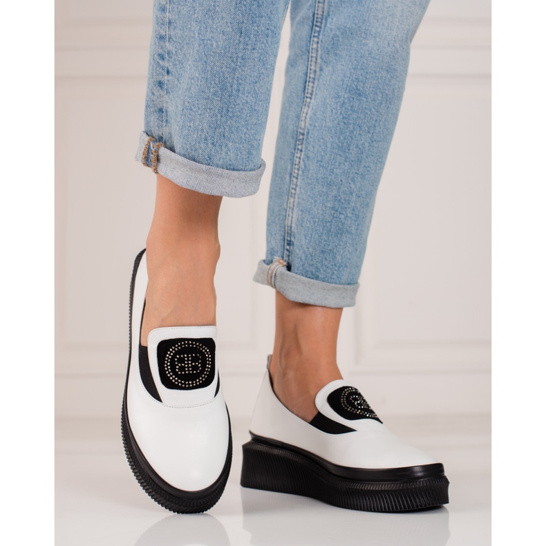 Chaussures Shelovet en cuir pour femmes blanc 2
