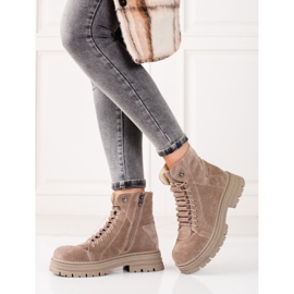 Trappeurs beiges en cuir naturel 1