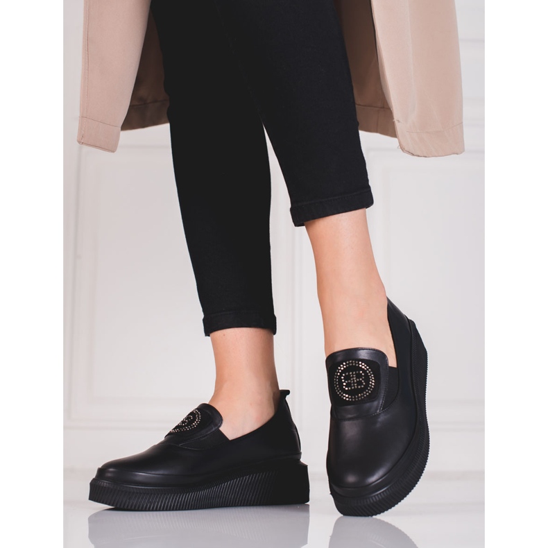 Chaussures Shelovet en cuir pour femmes le noir 1