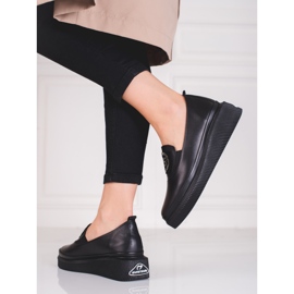 Chaussures Shelovet en cuir pour femmes noir 2