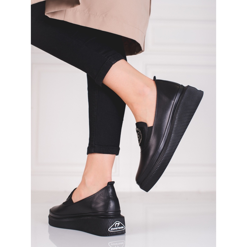 Chaussures Shelovet en cuir pour femmes le noir 2