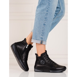 Baskets pour femmes sur la plateforme Shelovet en cuir naturel noir 2