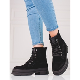 Trappeurs Big Star KK274525 pour femmes en cuir naturel le noir 1