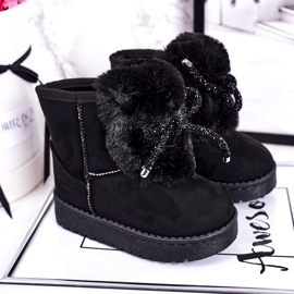 Bottes de neige pour enfants noires avec fourrure en daim Amelia 1