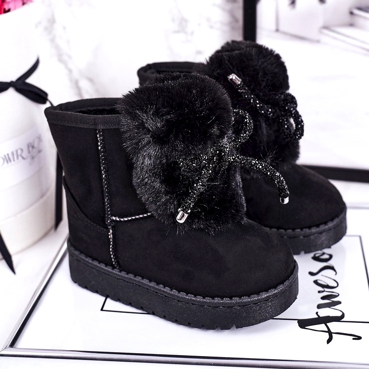 Bottes de neige pour enfants noires avec fourrure en daim Amelia 1