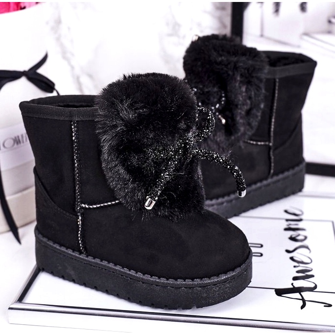 Bottes de neige pour enfants noires avec fourrure en daim Amelia 3