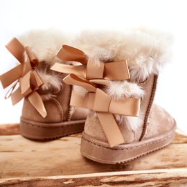 Bottes de neige isolées des filles avec des arcs de mendiants légers beige 3 Bottes de neige isolées des filles avec des arcs de mendiants légers beige 3