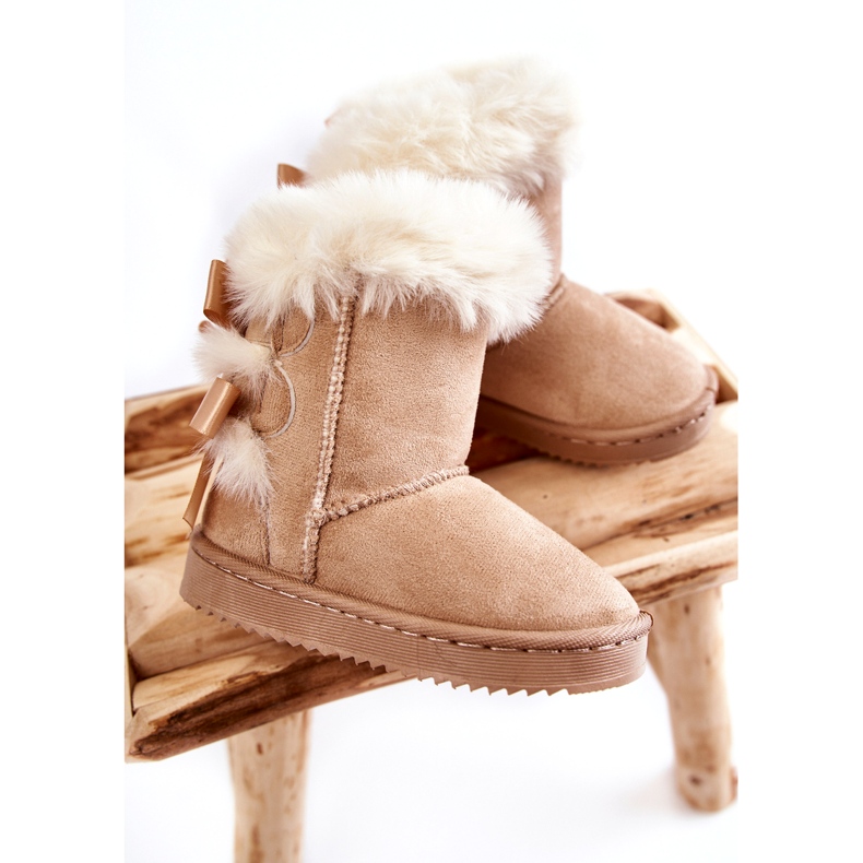 Bottes de neige isolées des filles avec des arcs de mendiants légers beige 2 Bottes de neige isolées des filles avec des arcs de mendiants légers beige 2